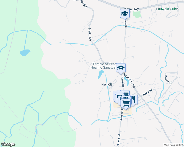 map of restaurants, bars, coffee shops, grocery stores, and more near 2381 Umi Place in Haiku-Pauwela