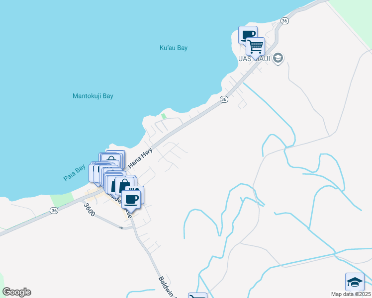 map of restaurants, bars, coffee shops, grocery stores, and more near 27 South Laelua Place in Paia