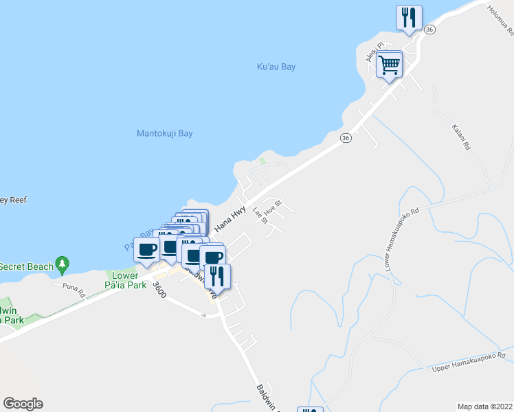 map of restaurants, bars, coffee shops, grocery stores, and more near 52 North Laelua Place in Paia