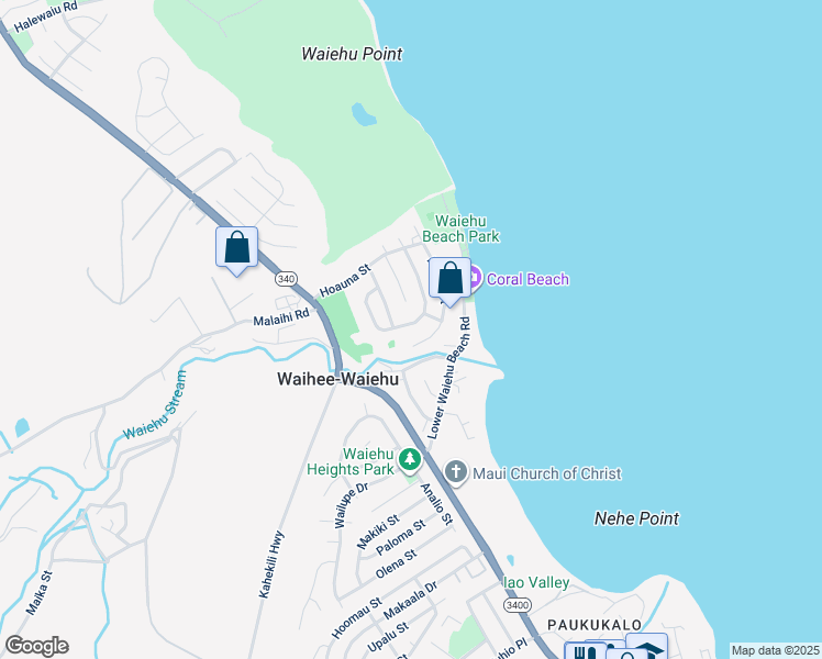 map of restaurants, bars, coffee shops, grocery stores, and more near 1300 Kilou Street in Wailuku