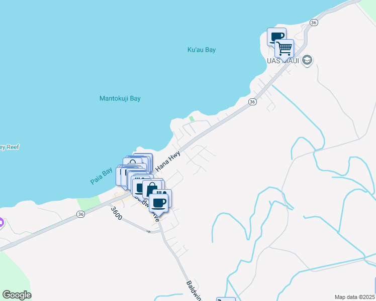 map of restaurants, bars, coffee shops, grocery stores, and more near 52 North Laelua Place in Paia