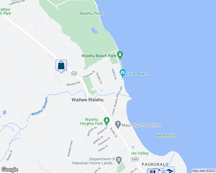map of restaurants, bars, coffee shops, grocery stores, and more near 1306 Kilou Street in Wailuku