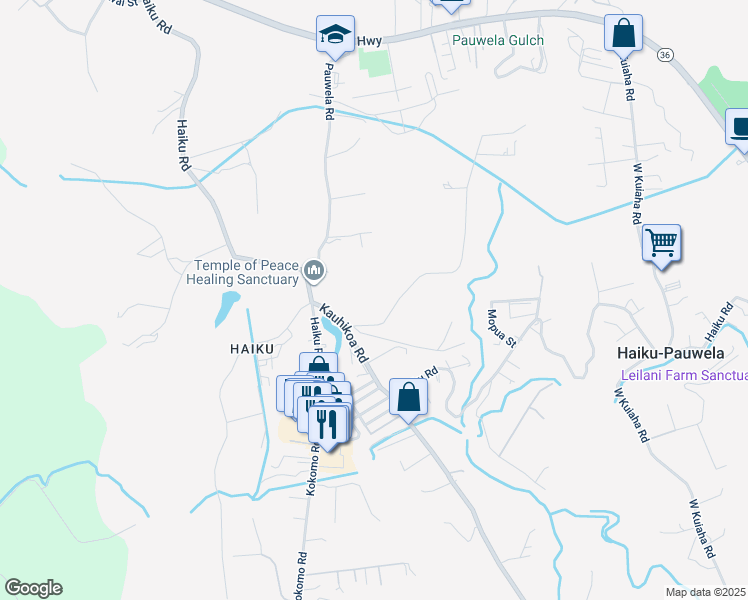 map of restaurants, bars, coffee shops, grocery stores, and more near 686 Kauaheahe Place in Haiku-Pauwela