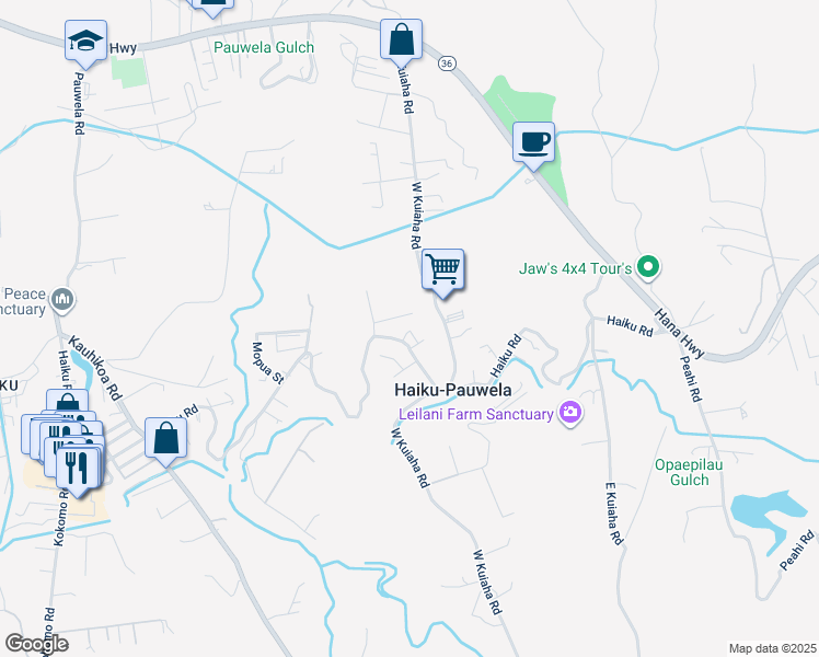 map of restaurants, bars, coffee shops, grocery stores, and more near 788 Kihau Place in Haiku-Pauwela