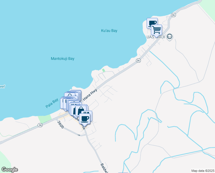 map of restaurants, bars, coffee shops, grocery stores, and more near 17 Laenui Place in Paia