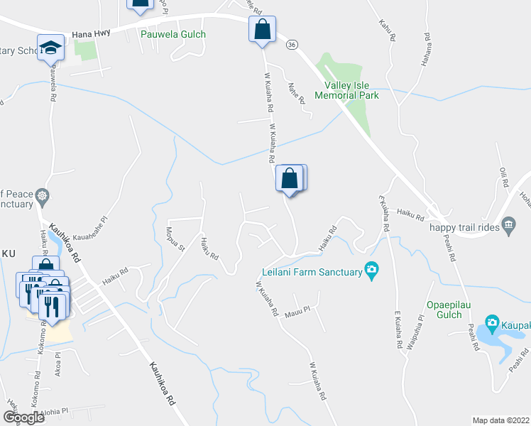 map of restaurants, bars, coffee shops, grocery stores, and more near 788 Kihau Place in Haiku-Pauwela