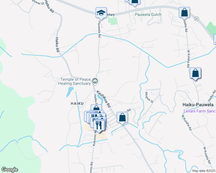 map of restaurants, bars, coffee shops, grocery stores, and more near 321 Pauwela Road in Haiku-Pauwela
