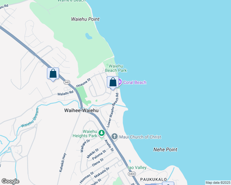 map of restaurants, bars, coffee shops, grocery stores, and more near 193 Lower Waiehu Beach Road in Wailuku