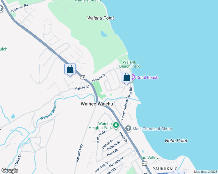 map of restaurants, bars, coffee shops, grocery stores, and more near 1357 Owaka Street in Wailuku