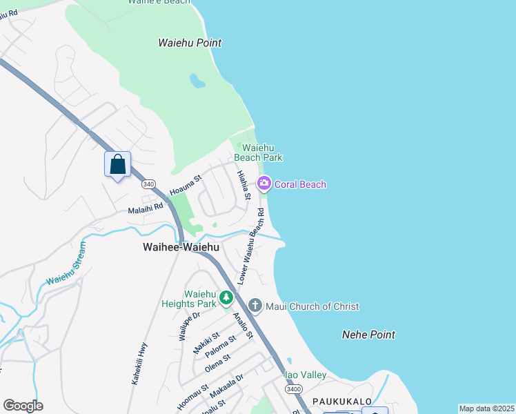 map of restaurants, bars, coffee shops, grocery stores, and more near 193 Lower Waiehu Beach Road in Wailuku