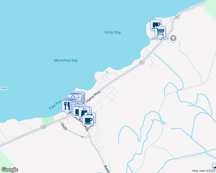 map of restaurants, bars, coffee shops, grocery stores, and more near 34 North Laelua Place in Paia
