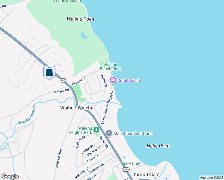 map of restaurants, bars, coffee shops, grocery stores, and more near 194 Lower Waiehu Beach Road in Wailuku