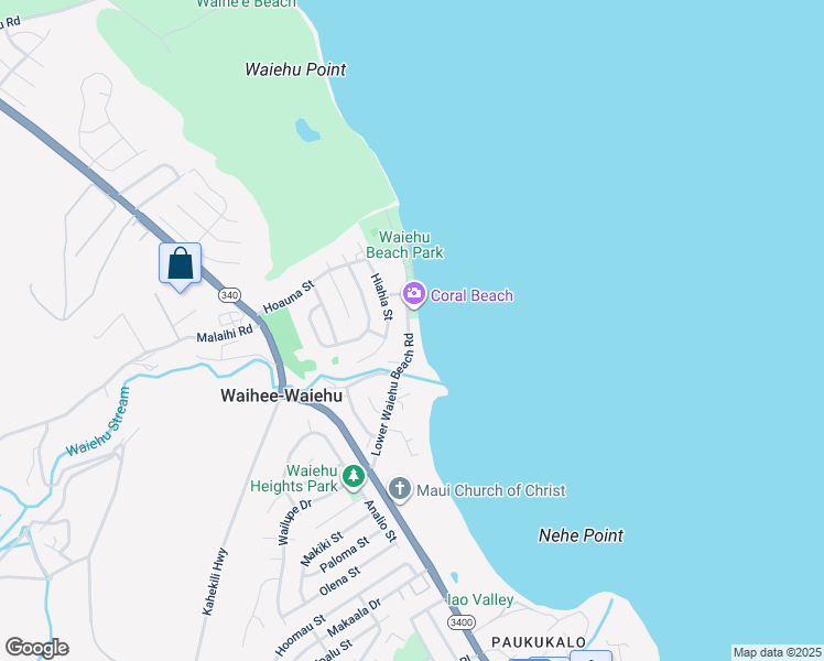 map of restaurants, bars, coffee shops, grocery stores, and more near 194 Lower Waiehu Beach Road in Wailuku