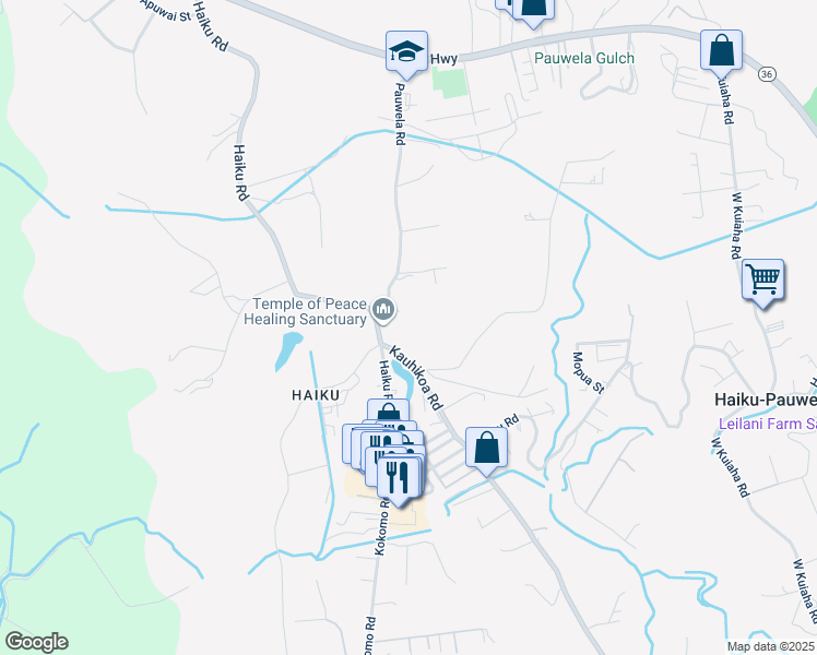 map of restaurants, bars, coffee shops, grocery stores, and more near 333 Pauwela Road in Haiku-Pauwela