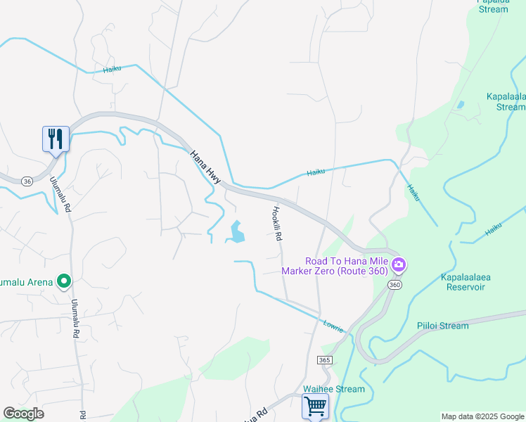 map of restaurants, bars, coffee shops, grocery stores, and more near 1827 Hookili Road in Haiku-Pauwela