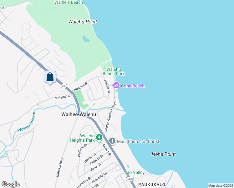 map of restaurants, bars, coffee shops, grocery stores, and more near 202 Lower Waiehu Beach Road in Wailuku