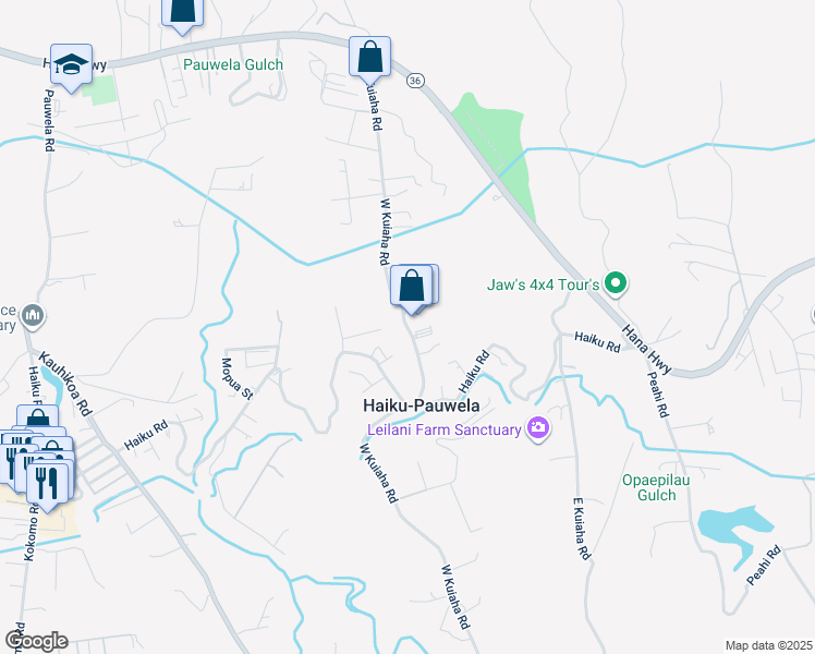 map of restaurants, bars, coffee shops, grocery stores, and more near 331 West Kuiaha Road in Haiku-Pauwela