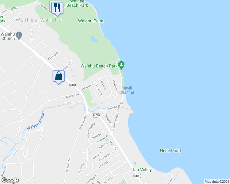 map of restaurants, bars, coffee shops, grocery stores, and more near 1353 Hiahia Street in Wailuku