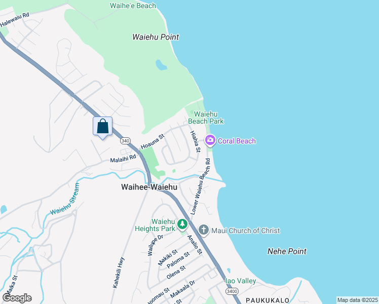 map of restaurants, bars, coffee shops, grocery stores, and more near 1344 Kilou Loop in Wailuku