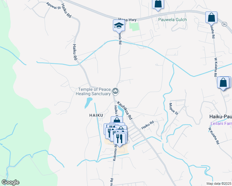 map of restaurants, bars, coffee shops, grocery stores, and more near 555 Haiku Road in Haiku-Pauwela