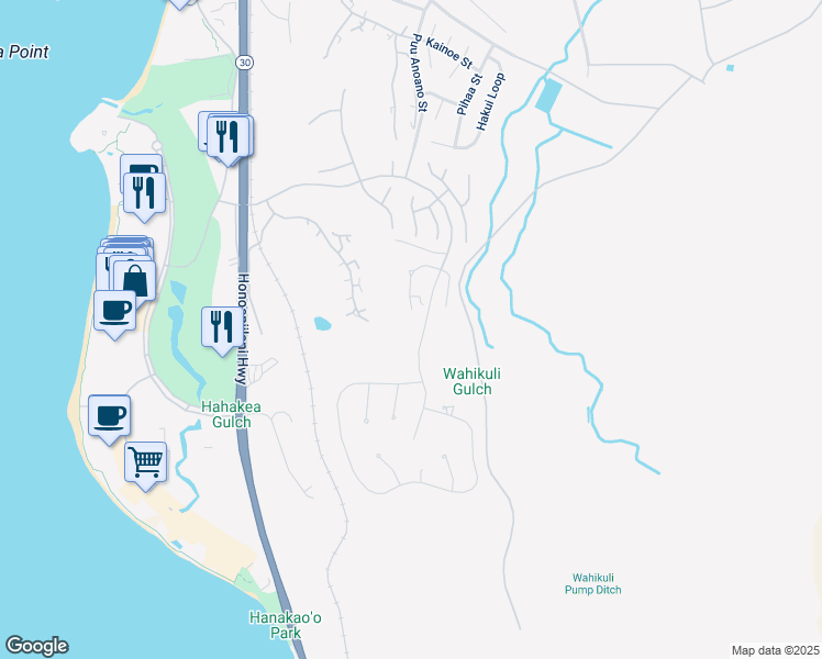 map of restaurants, bars, coffee shops, grocery stores, and more near 98 West Mahi Pua Place in Lahaina