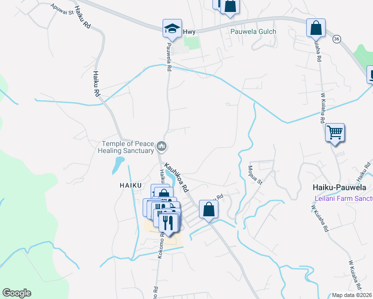 map of restaurants, bars, coffee shops, grocery stores, and more near 674 Kauaheahe Place in Haiku-Pauwela