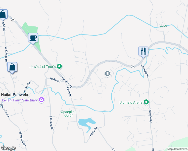 map of restaurants, bars, coffee shops, grocery stores, and more near 31a Hohani Place in Haiku-Pauwela