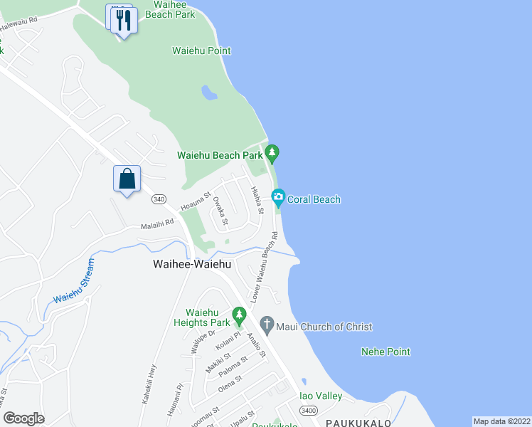 map of restaurants, bars, coffee shops, grocery stores, and more near 1356 Hiahia Street in Wailuku