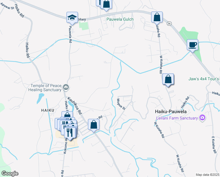 map of restaurants, bars, coffee shops, grocery stores, and more near 668 Kauaheahe Place in Haiku-Pauwela