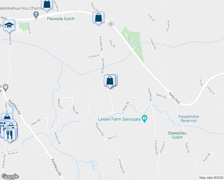 map of restaurants, bars, coffee shops, grocery stores, and more near 375 West Kuiaha Road in Haiku-Pauwela