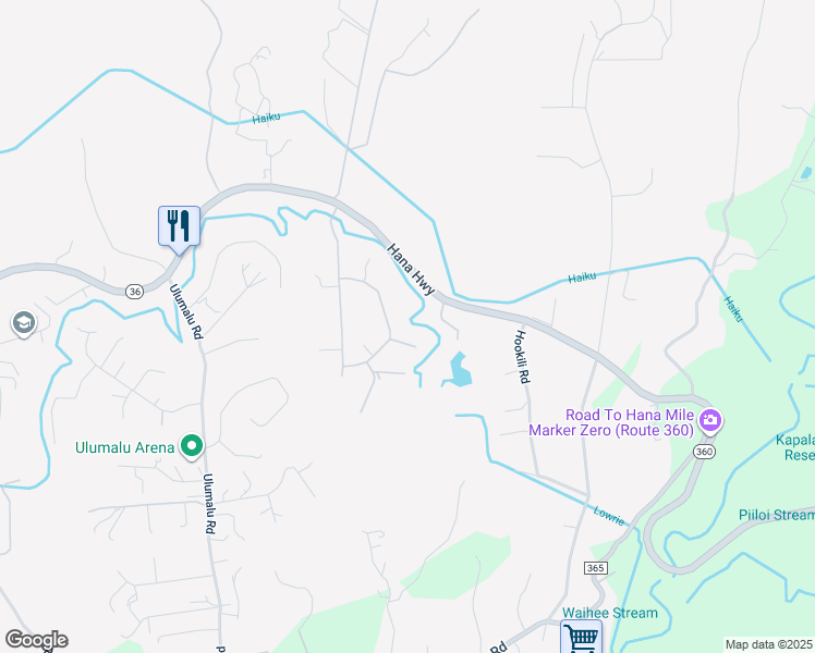 map of restaurants, bars, coffee shops, grocery stores, and more near 33 Uaoa Loop in Haiku-Pauwela