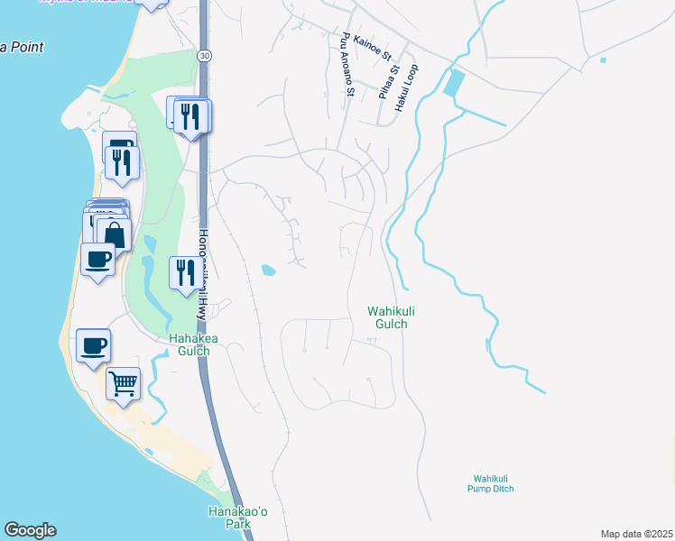 map of restaurants, bars, coffee shops, grocery stores, and more near 94 West Mahi Pua Place in Lahaina