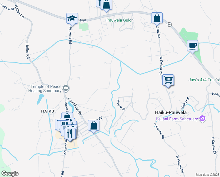 map of restaurants, bars, coffee shops, grocery stores, and more near 668 Kauaheahe Place in Haiku-Pauwela