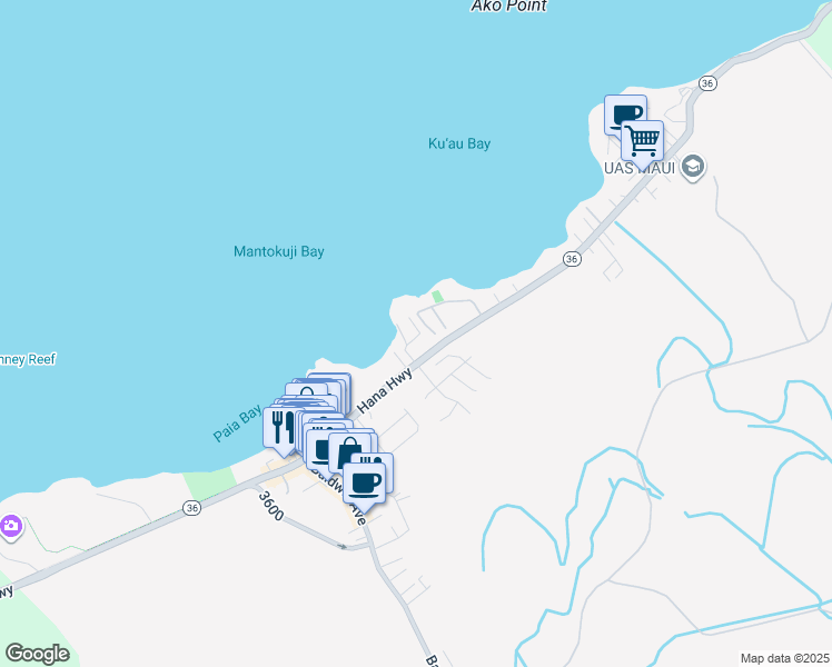 map of restaurants, bars, coffee shops, grocery stores, and more near 21 Kai Place in Paia