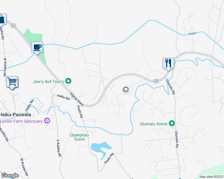 map of restaurants, bars, coffee shops, grocery stores, and more near 31a Hohani Place in Haiku-Pauwela