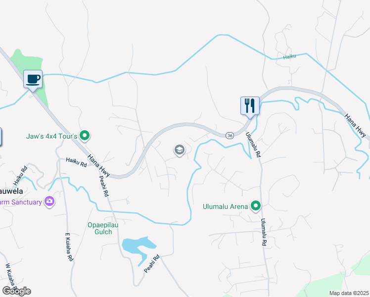 map of restaurants, bars, coffee shops, grocery stores, and more near 55 Palulu Way in Haiku-Pauwela
