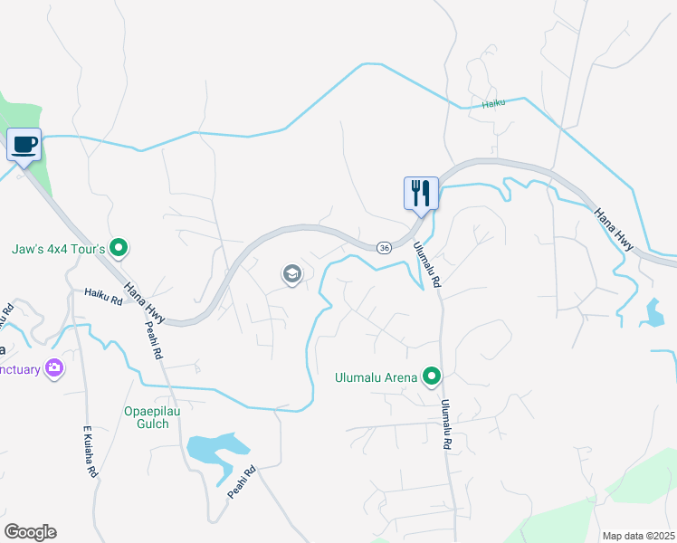 map of restaurants, bars, coffee shops, grocery stores, and more near 4093 Aliikoa Place in Haiku-Pauwela