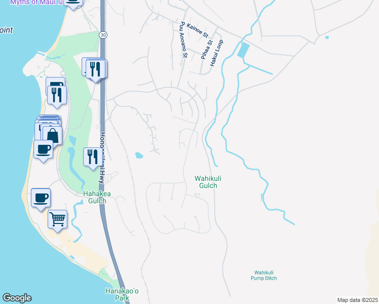map of restaurants, bars, coffee shops, grocery stores, and more near 56 East Mahi Pua Place in Lahaina