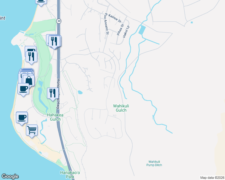 map of restaurants, bars, coffee shops, grocery stores, and more near 60 East Mahi Pua Place in Lahaina