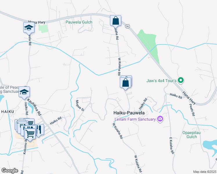 map of restaurants, bars, coffee shops, grocery stores, and more near 777 Hamana Place in Haiku-Pauwela