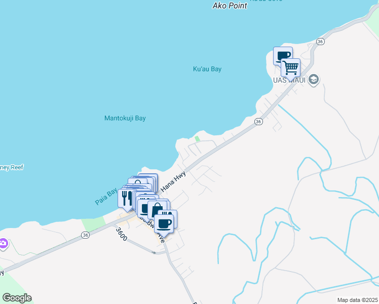 map of restaurants, bars, coffee shops, grocery stores, and more near 42 Kai Place in Paia
