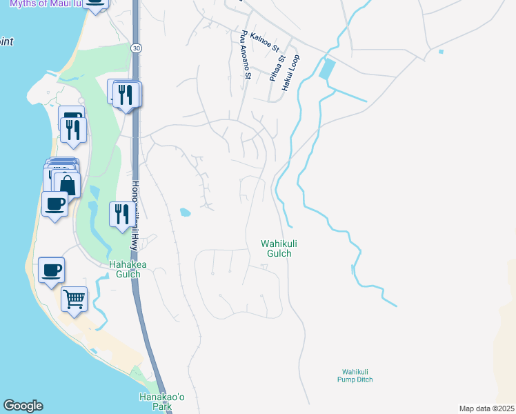 map of restaurants, bars, coffee shops, grocery stores, and more near 60 East Mahi Pua Place in Lahaina