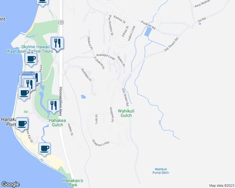 map of restaurants, bars, coffee shops, grocery stores, and more near 60 East Mahi Pua Place in Lahaina
