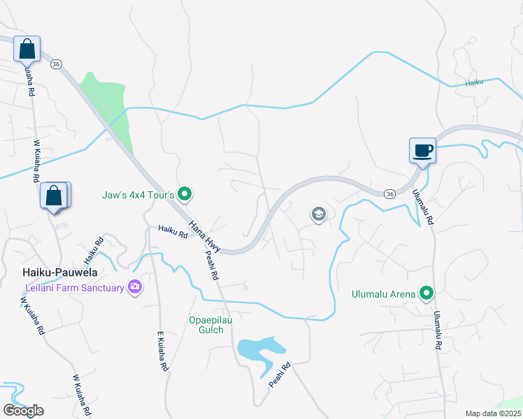 map of restaurants, bars, coffee shops, grocery stores, and more near 60 Oili Road in Haiku-Pauwela