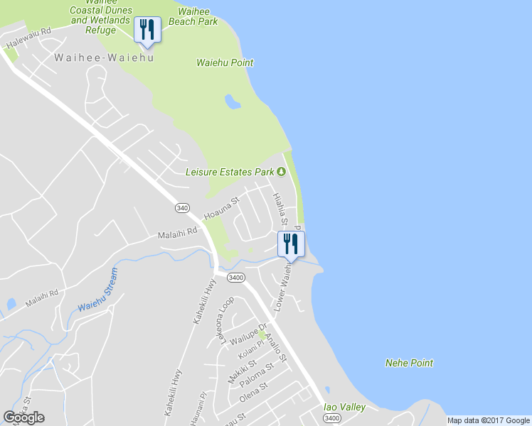 map of restaurants, bars, coffee shops, grocery stores, and more near 1367 Kilou Street in Wailuku