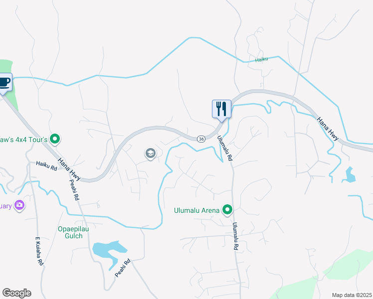 map of restaurants, bars, coffee shops, grocery stores, and more near 4093 Aliikoa Place in Haiku-Pauwela
