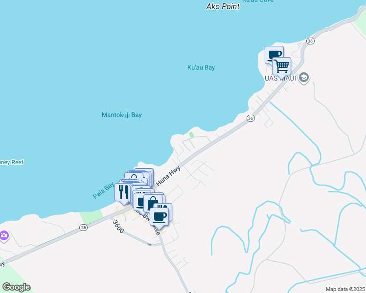 map of restaurants, bars, coffee shops, grocery stores, and more near 42 Kai Place in Paia