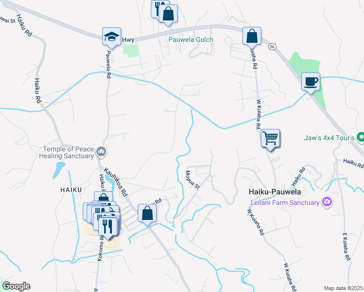map of restaurants, bars, coffee shops, grocery stores, and more near 674 Kauaheahe Place in Haiku-Pauwela