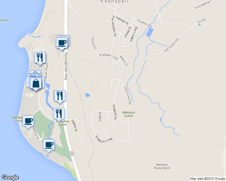map of restaurants, bars, coffee shops, grocery stores, and more near 81 West Mahi Pua Place in Lahaina