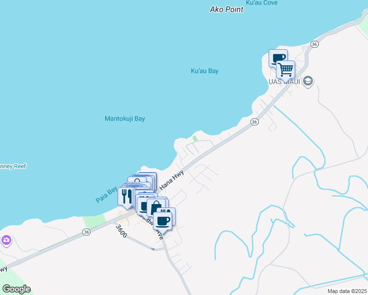 map of restaurants, bars, coffee shops, grocery stores, and more near 50 Kai Place in Paia